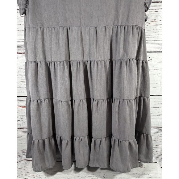 Joteisy Babydoll Dress Size Medium Gray Ruffle Short Sleeves Lined Keyhole Back - Picture 5 of 13